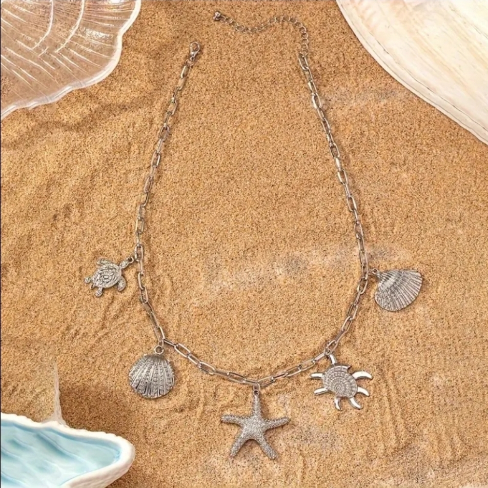 Silver Starfish and Shell Necklace - Picture 3 of 3